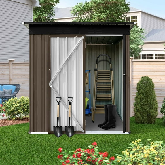 Aukfa Outdoor Storage Shed, 5 X 4 FT Metal Garden Shed, Waterproof Tool Shed for Backyard Patio, Brown