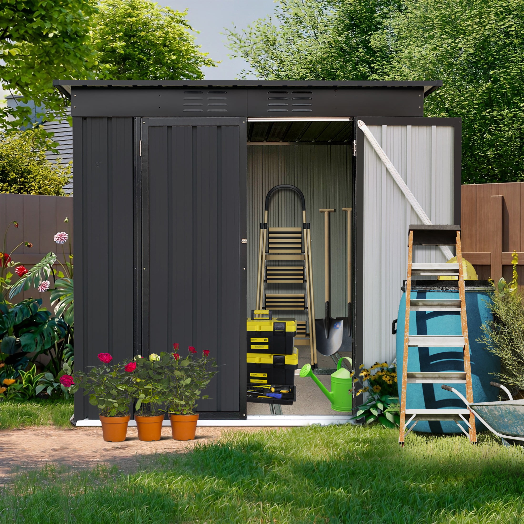 Aukfa Outdoor Storage Shed, 6 X 4 FT Metal Garden Shed, Waterproof Tool Shed for Backyard Patio, Black