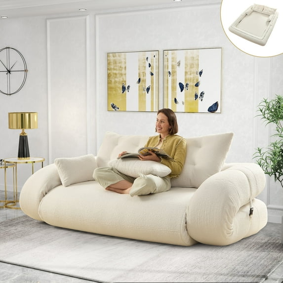 Aukfa Oversize Lazy Sofa Couch, Queen Size Foldable Sleeper Sofa Bed for Living Room/Playroom, Beige