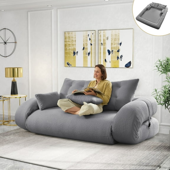 Aukfa Oversize Lazy Sofa Couch, Queen Size Foldable Sleeper Sofa Bed for Living Room/Playroom, Gray
