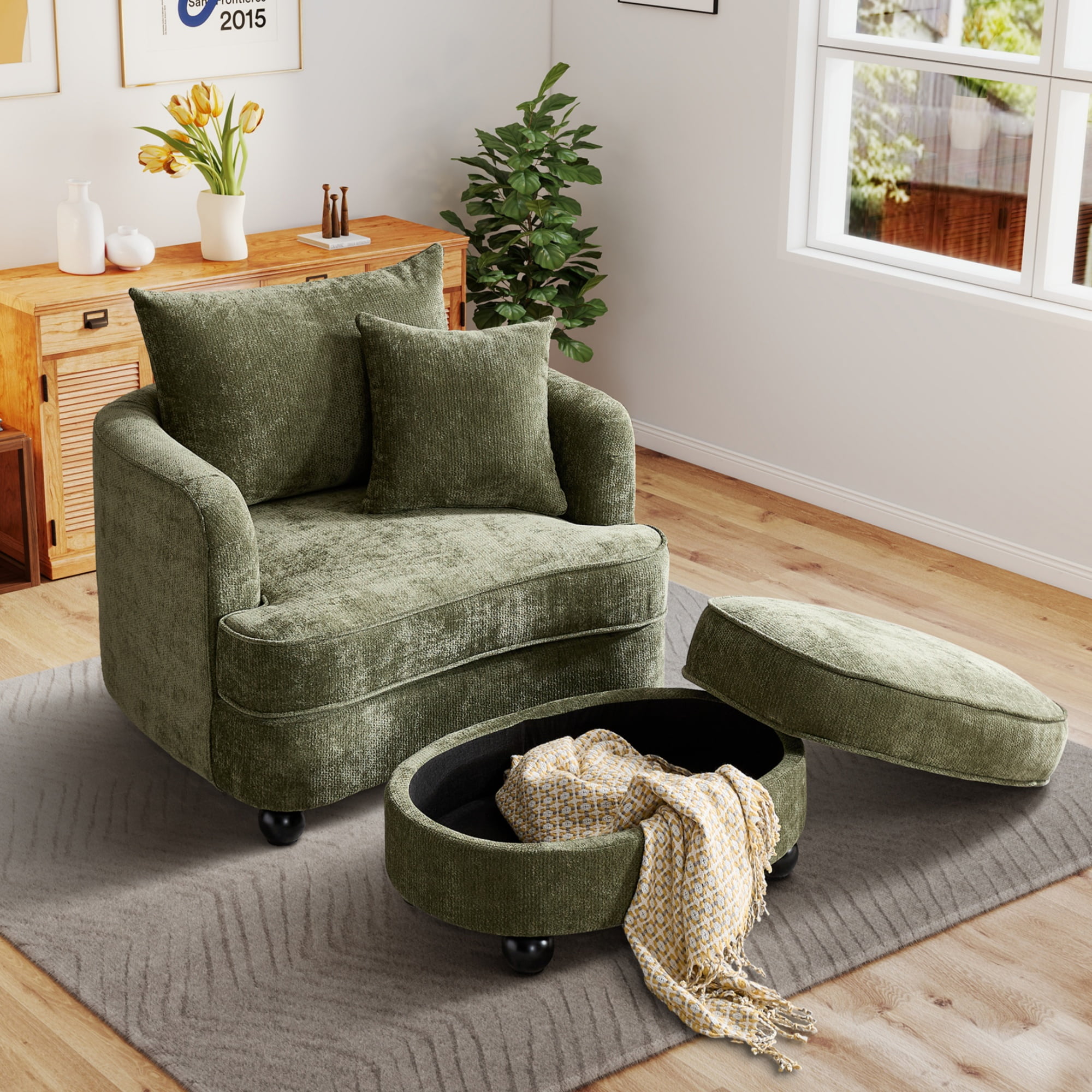 Aukfa Oversized Accent Chair with in Storage Ottoman,Sofa