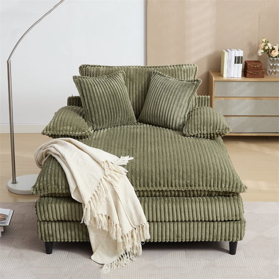 Aukfa 65" Oversized Chaise Adjustable Backrest Sofa Chair Bed, Dual Layer Cushions, Corduroy, Green