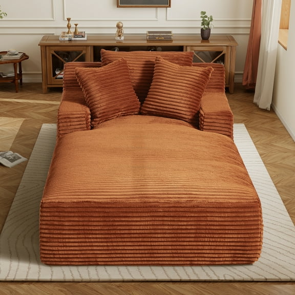 Aukfa 78.7" Extra Long Chaise Lounge Sofa, Oversized Upholstered Couch with 3 Pillows for Indoor Living Room/Bedroom,Orange