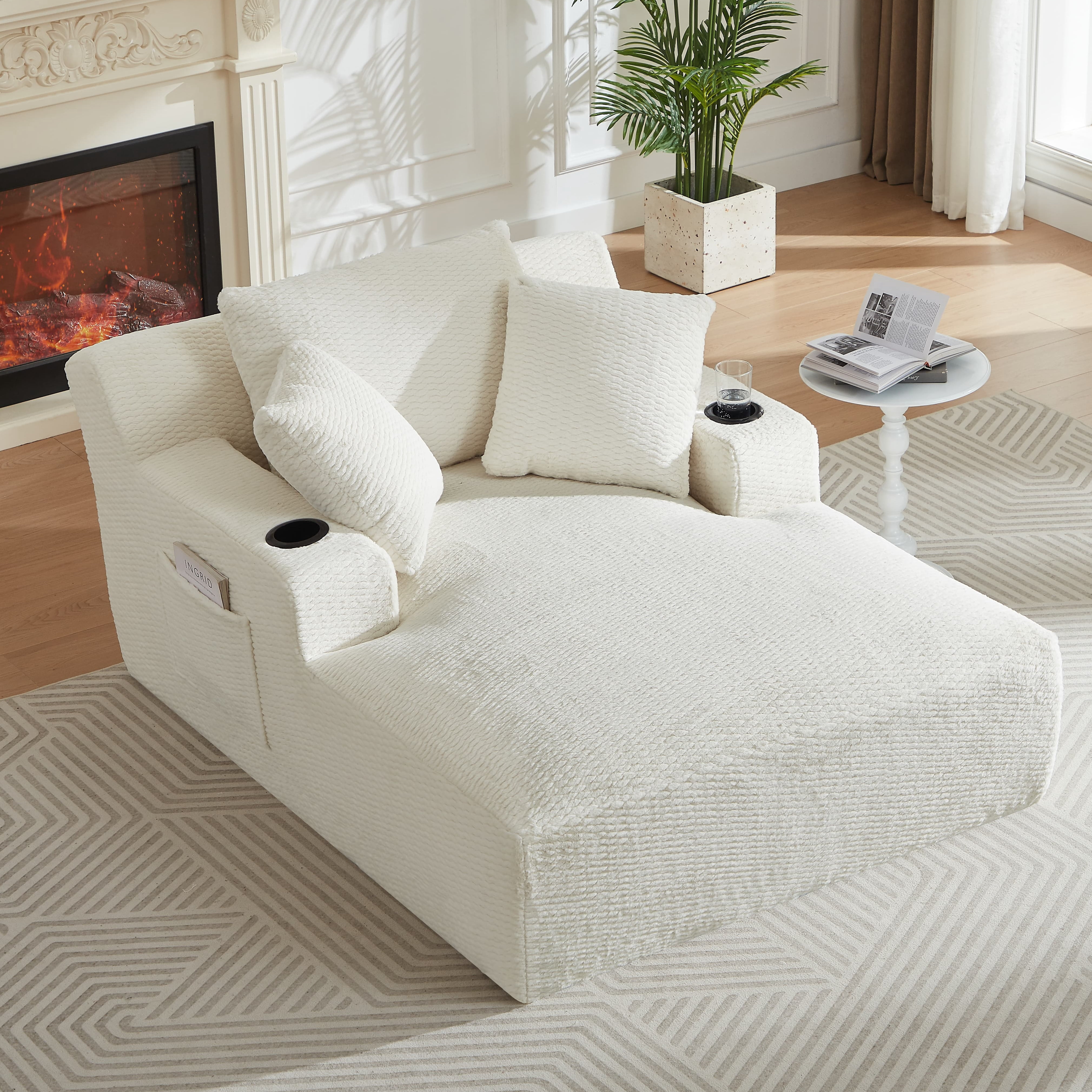 Aukfa Oversized Chaise Lounge Chair Indoor with Cup Holder & Side ...