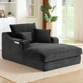thumbnail image 1 of Aukfa 68" Oversized Chaise Lounge Chair with 2 Cup Hoders&Side Pockets, 3Pillows, Corduroy, Black, 1 of 9