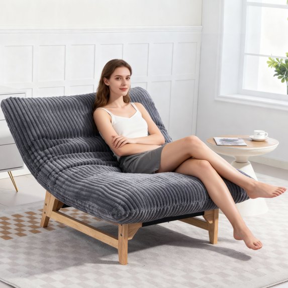 Aukfa Oversized Chaise Lounge Indoor Chair, Wood Frame, Corduroy, Gray