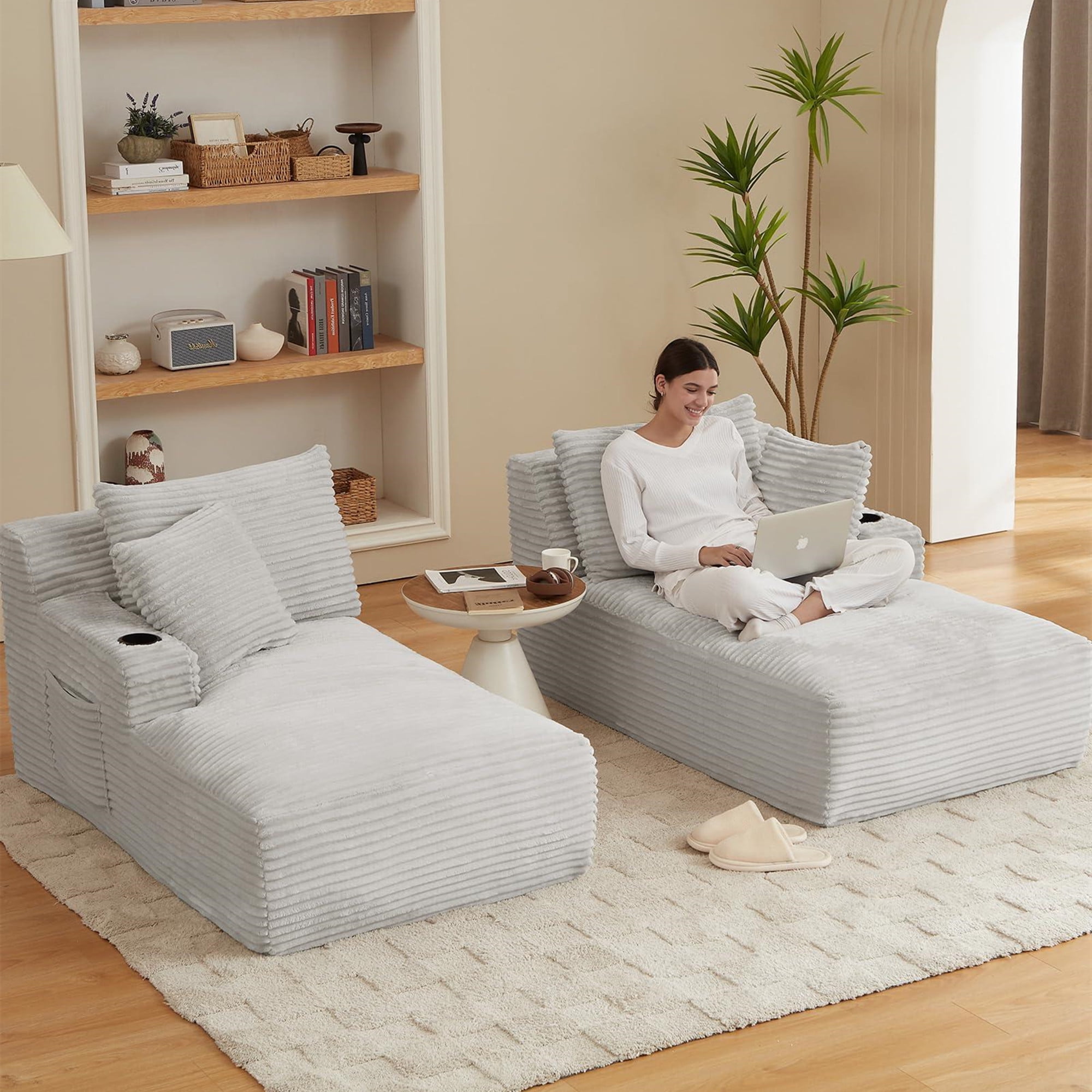 Aukfa Oversized Double Chaise Lounge Modular Boneless Couch, 2 Cup