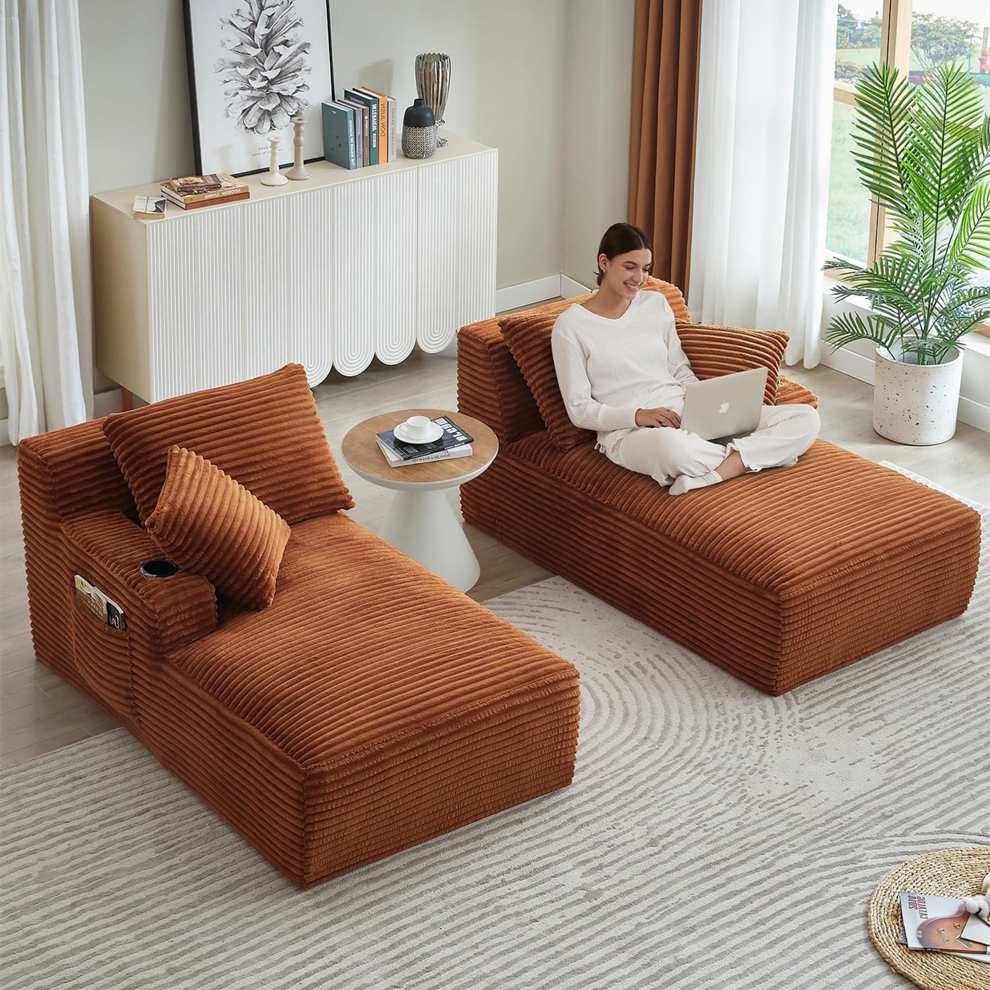Aukfa Oversized Double Chaise Lounge Modular Boneless Couch, 2 Cup