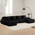 thumbnail image 1 of Aukfa 146" Oversized Cloud Sectional Sofa 4 Seat U Shape Modular Boneless Couch for Living Room, 4 Pillows, Flannel, Black, 1 of 10
