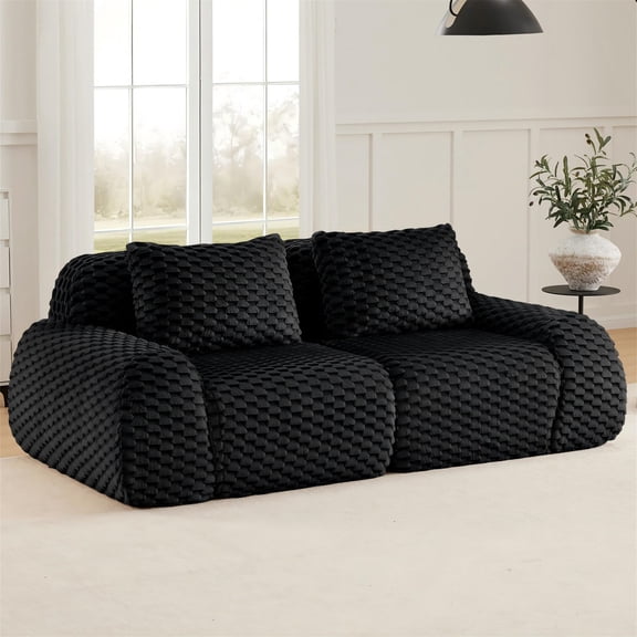 Aukfa 82" Overstuffed Cloud Sectional Sofa Modular Boneless Couch Loveseat for Living Room, 2 Pillows, Flannel, Black
