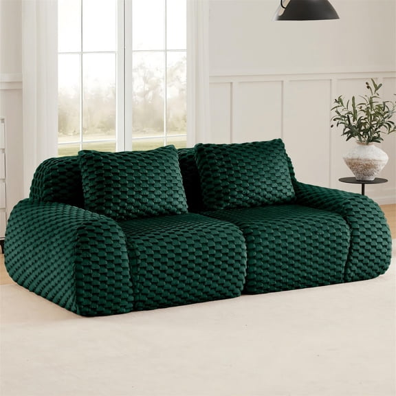Aukfa 82" Overstuffed Cloud Sectional Sofa Modular Boneless Couch Loveseat for Living Room, 2 Pillows, Flannel, Green