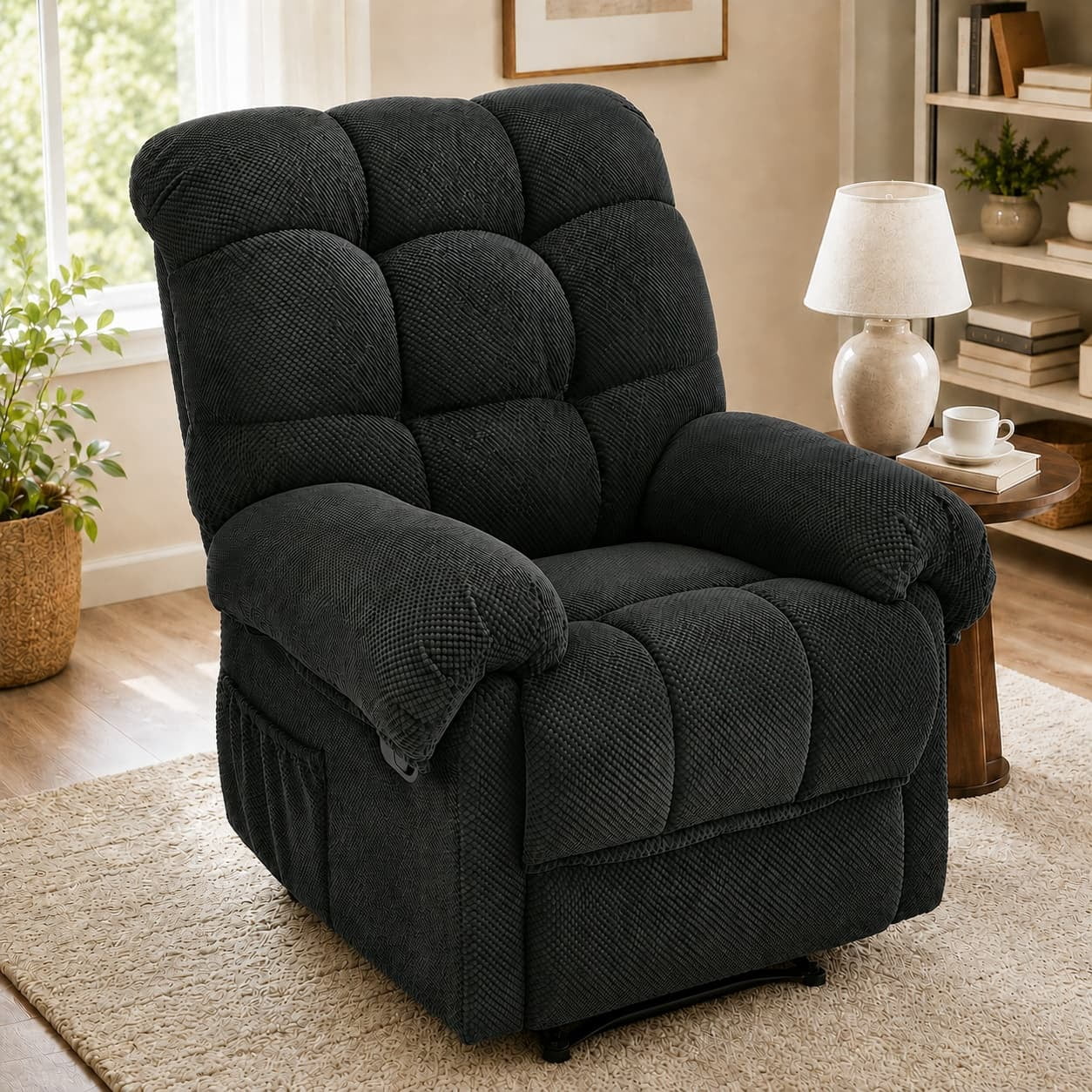 Aukfa Overstuffed Manual Recliner Chair, Upholstered Glider Lounge Armchair with Footrest for Bedroom Reading,Gray
