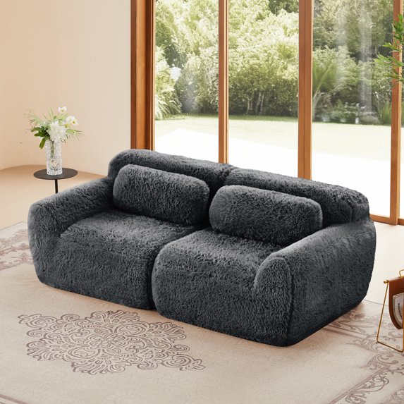 Aukfa Plush Modular Sectional Sofa, 80" Boneless Loveseat for Living Room, 29.5" Deep Seat, Black