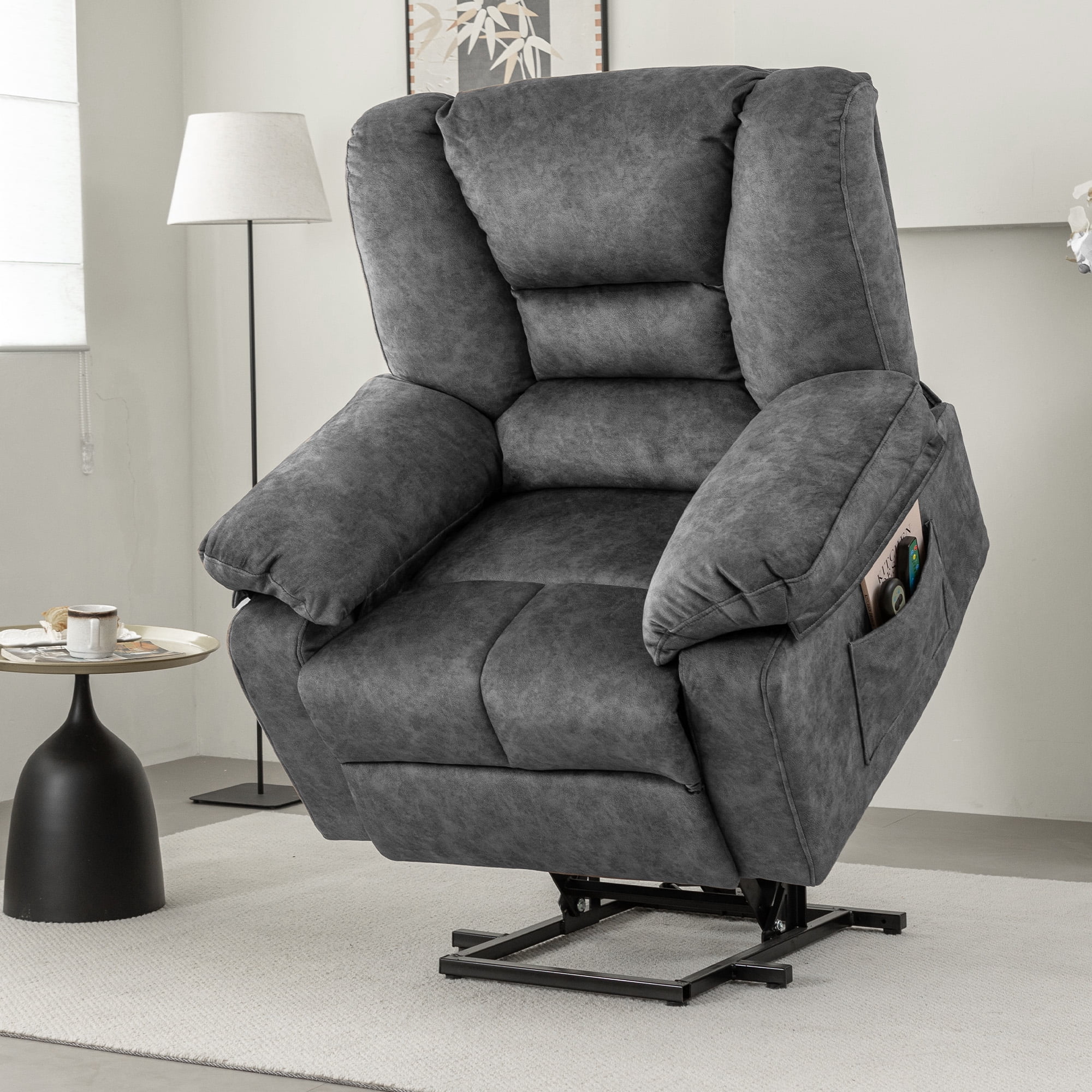 Aukfa Power Lift Recliner Chair with Massage for Elderly,Velvet,Gray