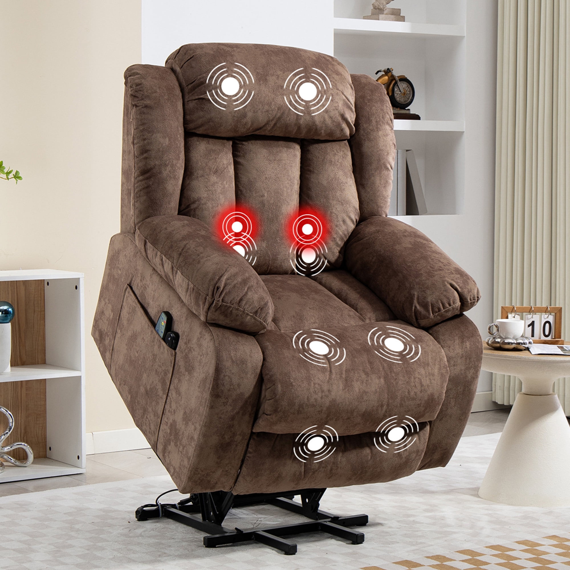 Aukfa Power Lift Recliner with Massage&Heat for Elderly, 23" Deep Seat Armchair, Infinite Position, Brown