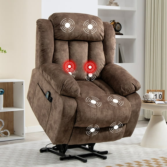 Aukfa Power Lift Recliner with Massage&Heat for Elderly, 23" Deep Seat Armchair, Infinite Position, Brown