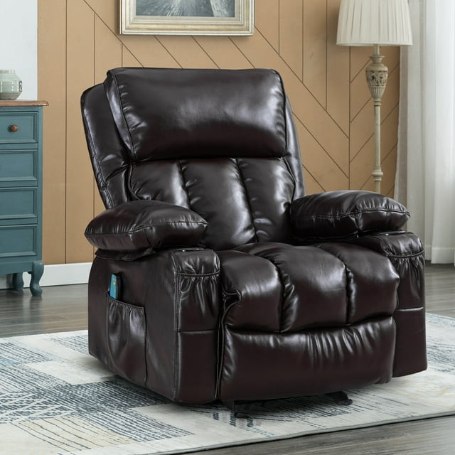 Aukfa Power Massage Recliner Chair with Heat - Rocking Chair Lounge Chair Single Sofa - Dark Brown