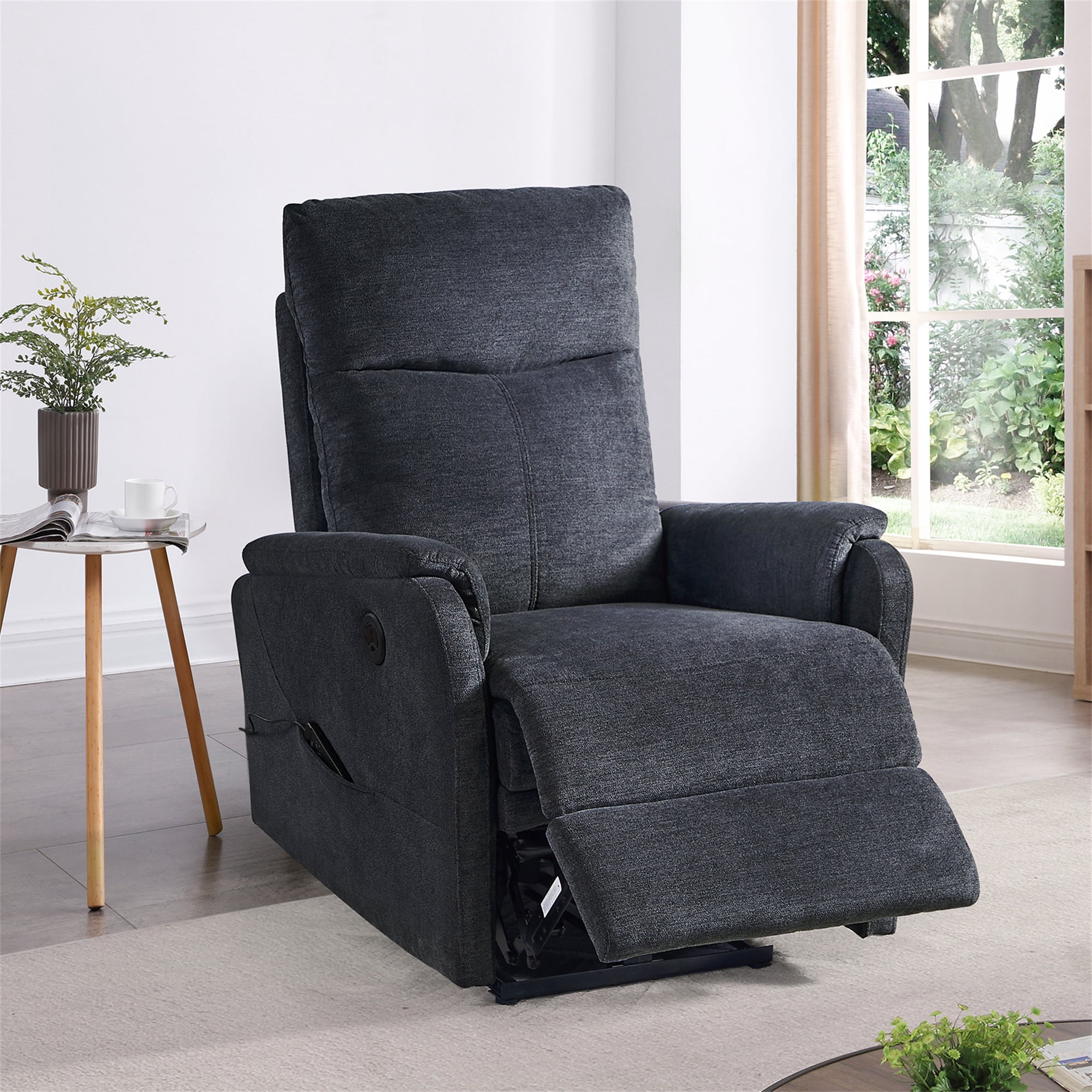 Aukfa Power Recliner Massage Chair with USB for Living Room Bedroom, Velvet, Gray