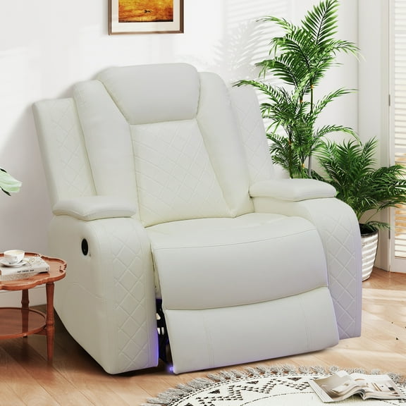 Aukfa Power Recliner Sofa Chair W/ Storage and USB for Living Room,Leather, White
