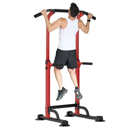 Aukfa Power Tower Pull Up & Dip Station - Multifunctional Home Gym Strength Training Equipment 300 LBS Capacity,Red