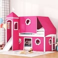 thumbnail image 1 of Aukfa Princess Low Loft Bed with Slide - Twin Size Castle Bed with Tent and Tower for Kids - Pink, 1 of 8