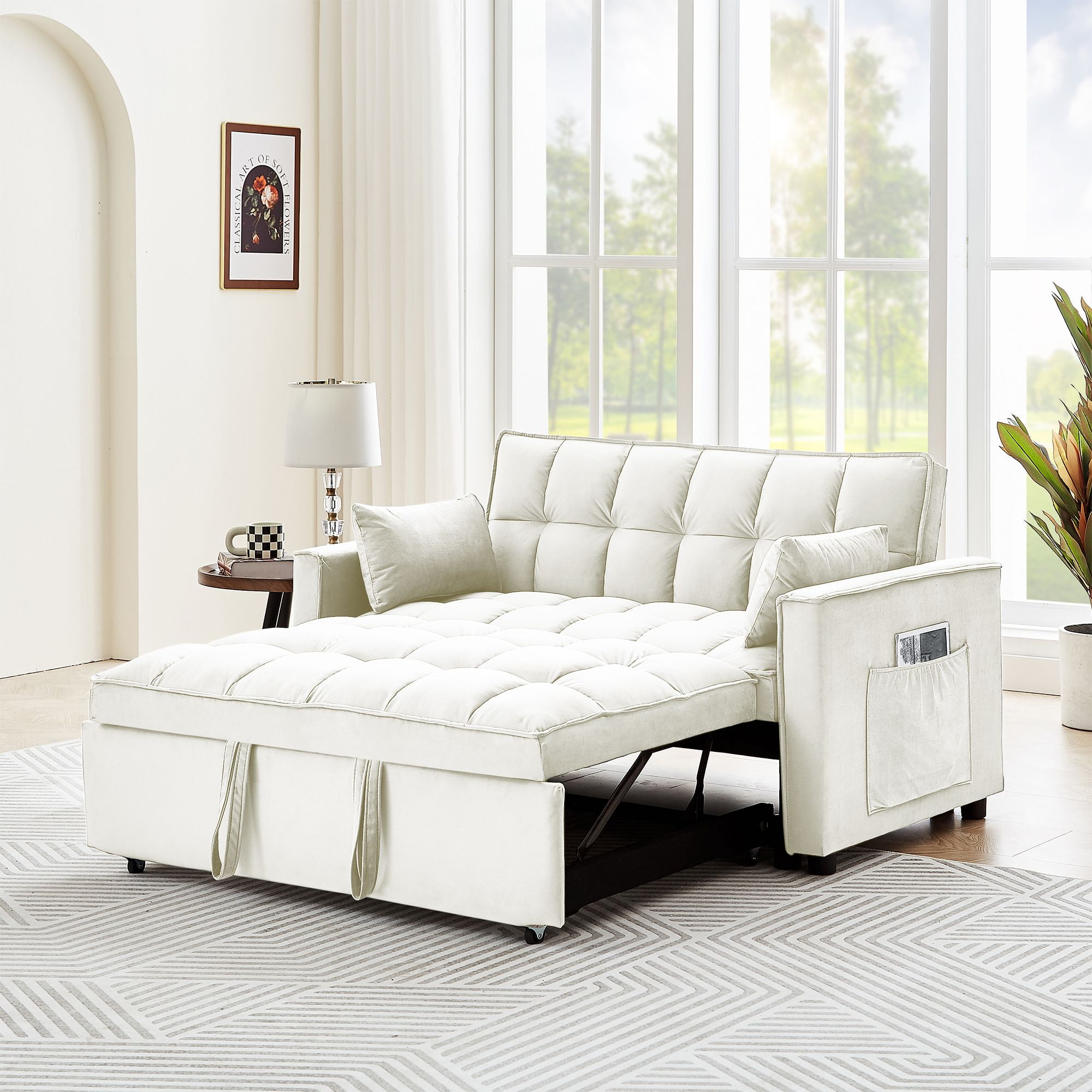 Aukfa Pull Out Sofa Bed - Convertible Sleeper Couch - White - Walmart.com