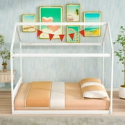 Aukfa Queen Bed Frame, Wooden House Bed Frame with Headboard - White