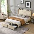 thumbnail image 1 of Aukfa Queen Bed Frame with 2 Storage Drawers and USB Ports , Upholstered Platform Bed with Storage Shelf Headboard, Beige, 1 of 8