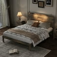 Aukfa Queen Size Bed Frame, Farmhouse Wood Bed with Two Bedside Lights