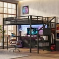 thumbnail image 1 of Aukfa Queen Size Loft Bed with L-Shaped Gaming Desk, Wardrobe, USB Ports & RGB Lights, Metal Loft Bed for Kids, Teens & Adults, Black, 1 of 8