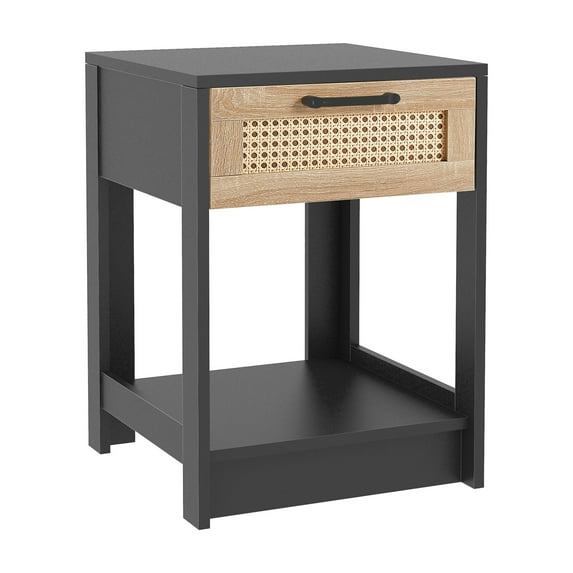 Aukfa Rattan Nightstand with Drawers for Bedroom - Black