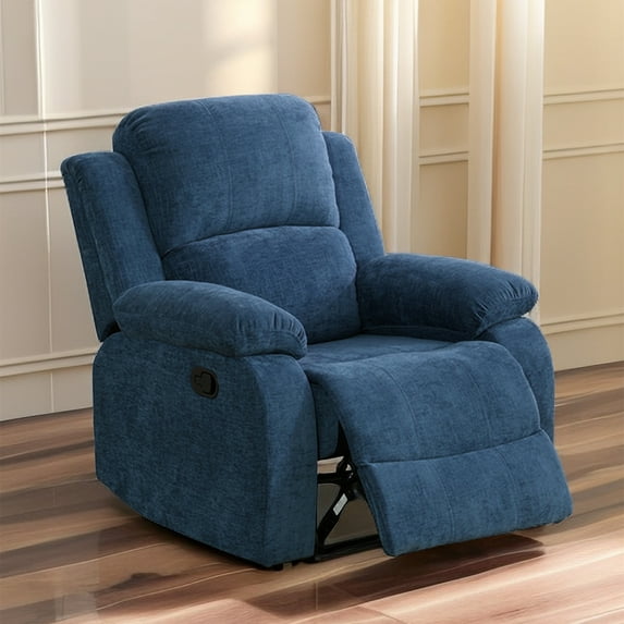 Aukfa Recliner Chair Overstuffed Armchair Single Sofa w/ Lumbar Support for Living Room, Flannel, Blue