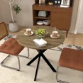 thumbnail image 1 of Aukfa Round Dining Table for 4, 31.5" Small Kitchen Table with MDF Top & Metal Legs for Kitchen, Living Room, Small Space, Vintage Industrial Style, Rustic Brown, 1 of 8