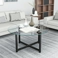 thumbnail image 1 of Aukfa Round Tempered Glass Coffee Table Metal Tube Legs End Table for Living Room, White, 1 of 9