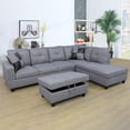 thumbnail image 1 of Aukfa Sectional Sofa, 103" Living Room Couch w/ Storage Ottoman, Right Facing Chaise, Linen, Gray, 1 of 10