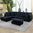 thumbnail image 1 of Aukfa Sectional Sofa, 3 Piece Living Room Couch with Storage Ottoman, Left Facing Chaise, Dark Blue, 1 of 11