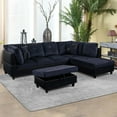 thumbnail image 1 of Aukfa Sectional Sofa, 3 Piece Living Room Couch with Storage Ottoman, Right Facing Chaise, Dark Blue, 1 of 10