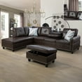 thumbnail image 1 of Aukfa Sectional Sofa, Living Room Couch with Storage Ottoman, Cup Holder, Leather, Brown, 1 of 10