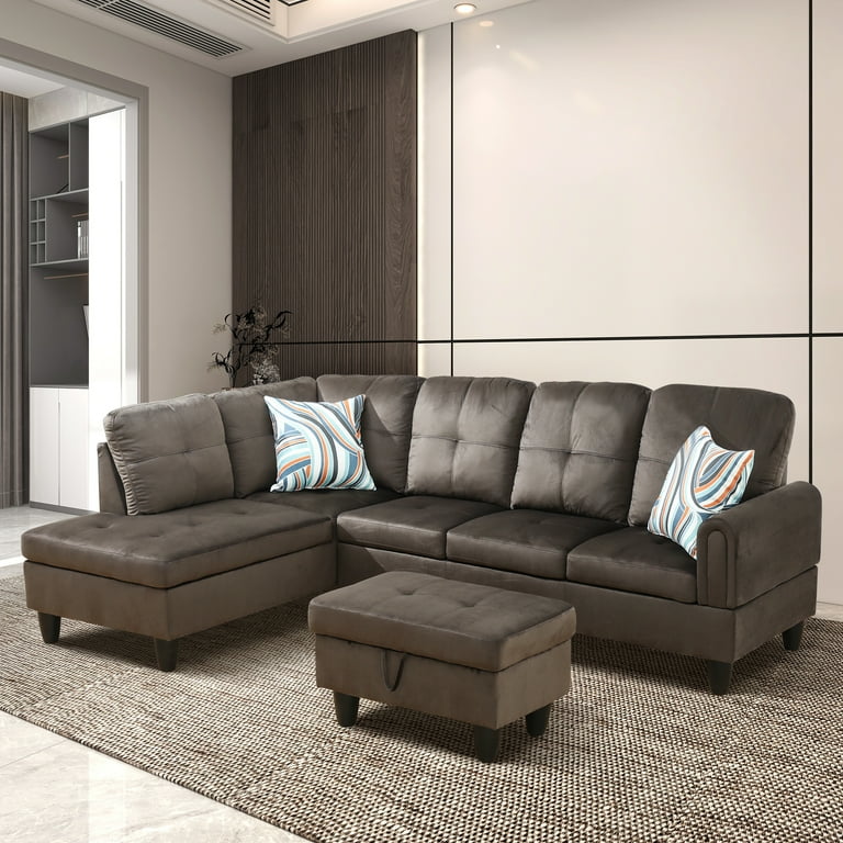 Free Shipping! Aukfa Sectional Sofa with Storage Ottoman, Tufted