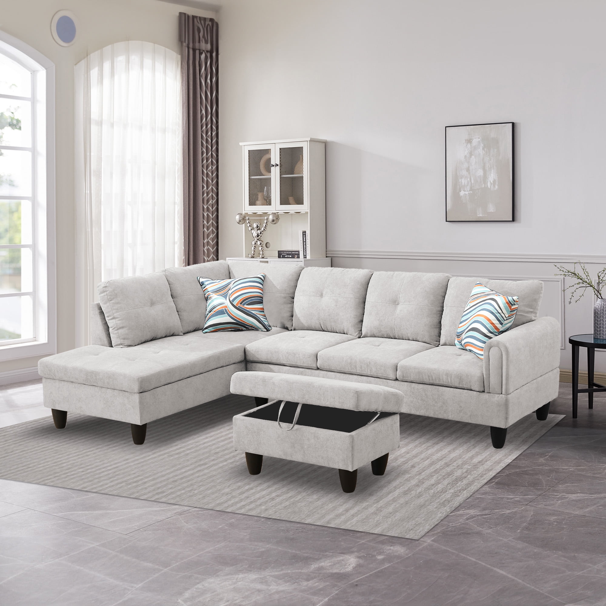 Aukfa Sectional Sofa, Living Room Couch with Storage Ottoman, Left