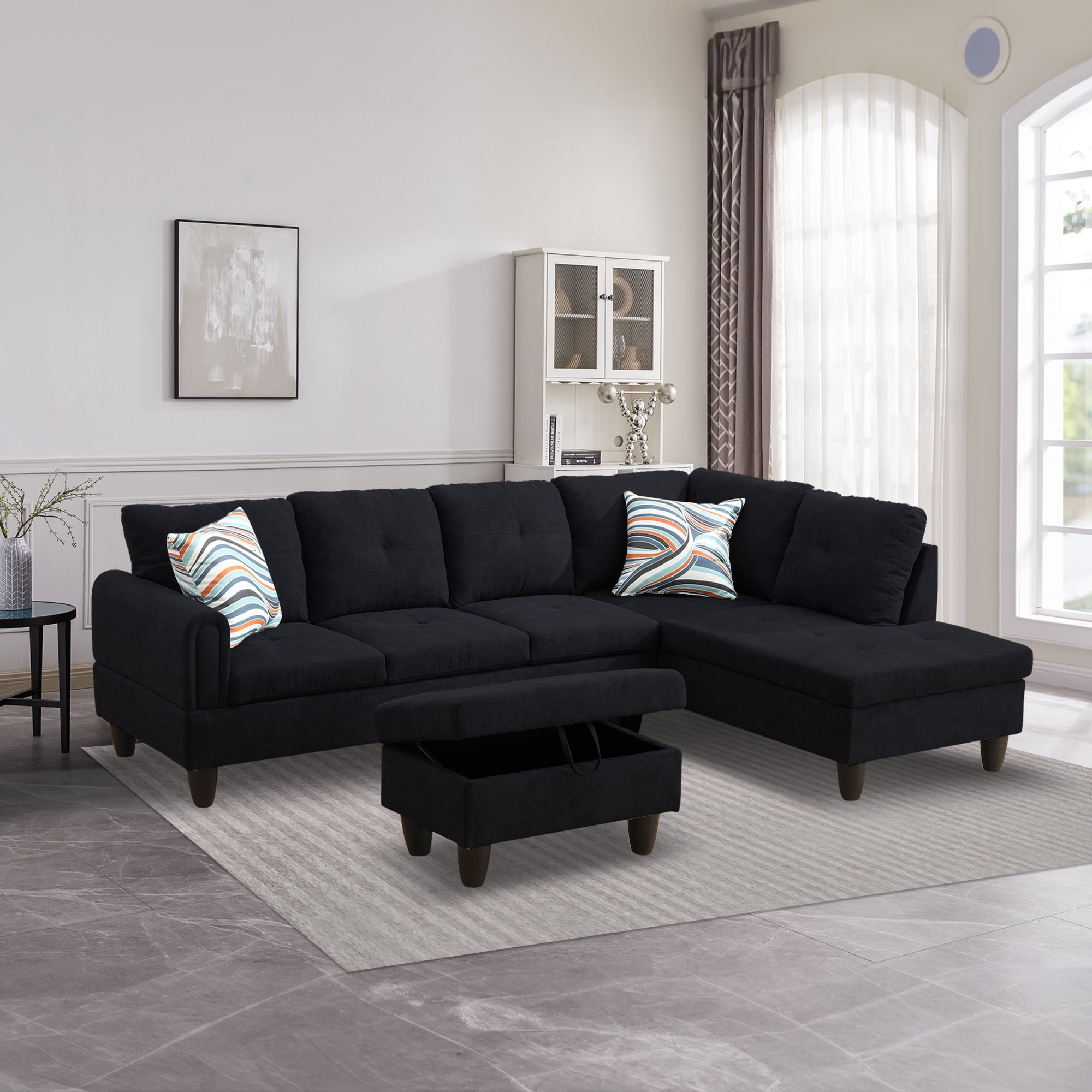 Aukfa Sectional Sofa, Living Room Couch with Storage Ottoman, Right