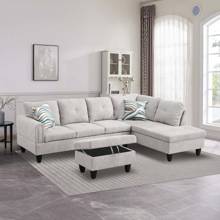 Aukfa Sectional Sofa, Living Room Couch with Storage Ottoman