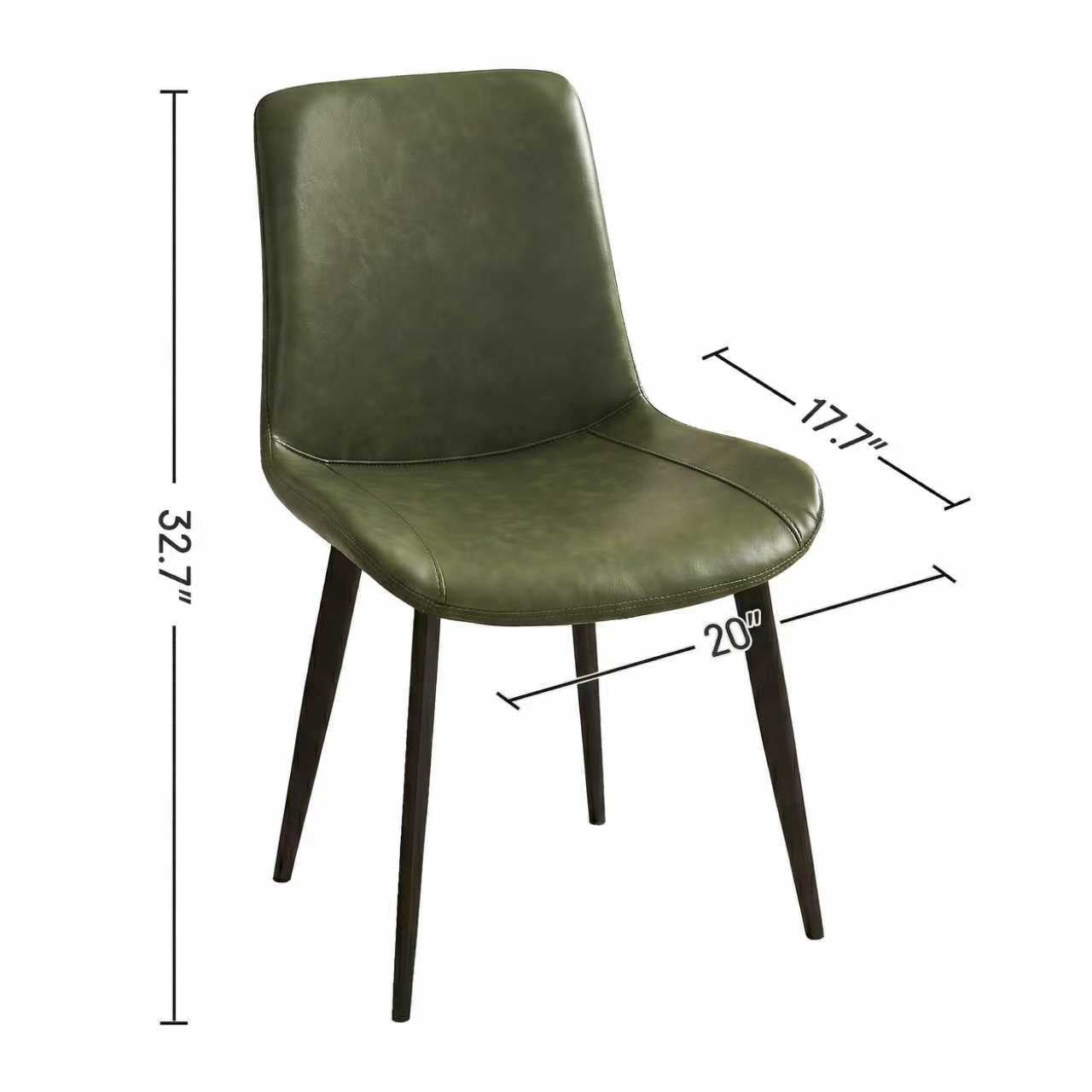 Aukfa Set of 2 Faux Leather Dining Chairs with Metal Legs, Modern Upholstered Kitchen Side Chairs for Home Kitchen,Green
