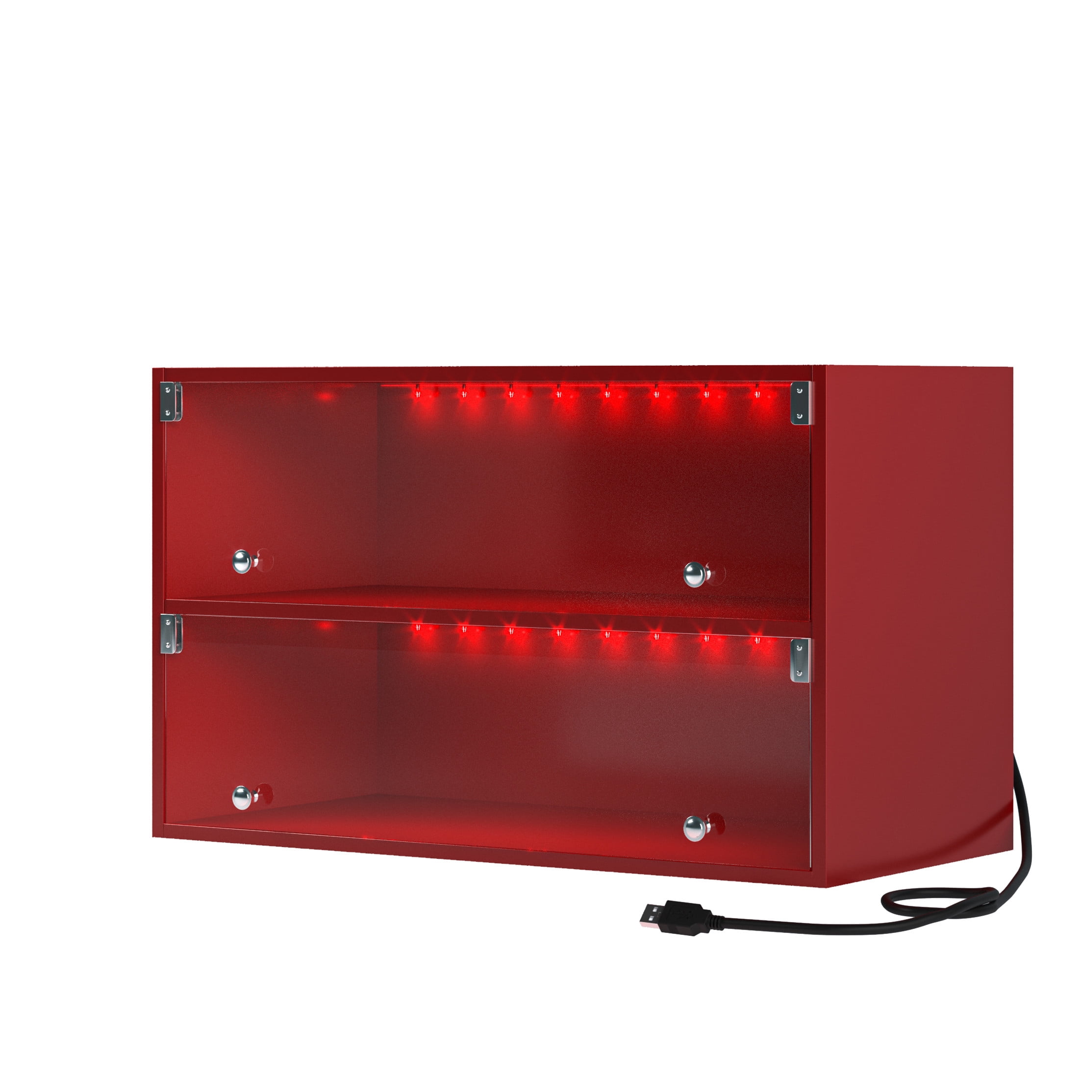 Aukfa Shoe Organizer Storage Cabinet,2 Tier Wood Shoe Box w/ LED APP Control for Closet Entryway,Red