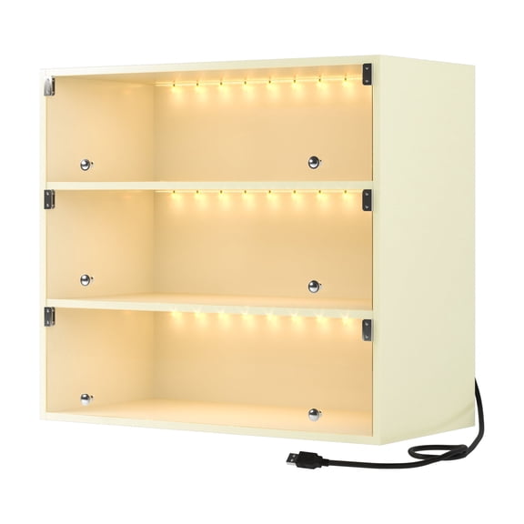 Aukfa Shoe Organizer Storage Cabinet,3 Tier Wood Shoe Box w/ LED APP Control for Closet Entryway, Off White