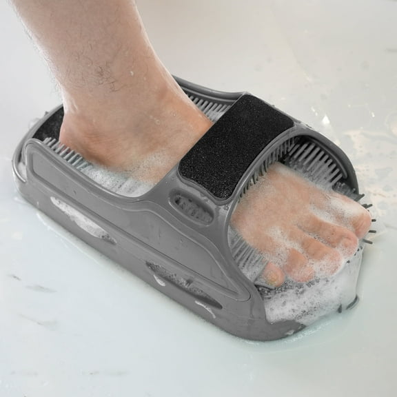 Aukfa Shower Foot Scrubber, Non-Slip Foot Washer Slipper Care for Exfoliating and Cleaning, Gray, 1 Piece