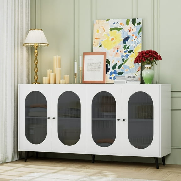 Aukfa Accent Storage Cabinet with Adjustable Shelves,Buffet Cabinet for Kitchen Living Room Hallway,White