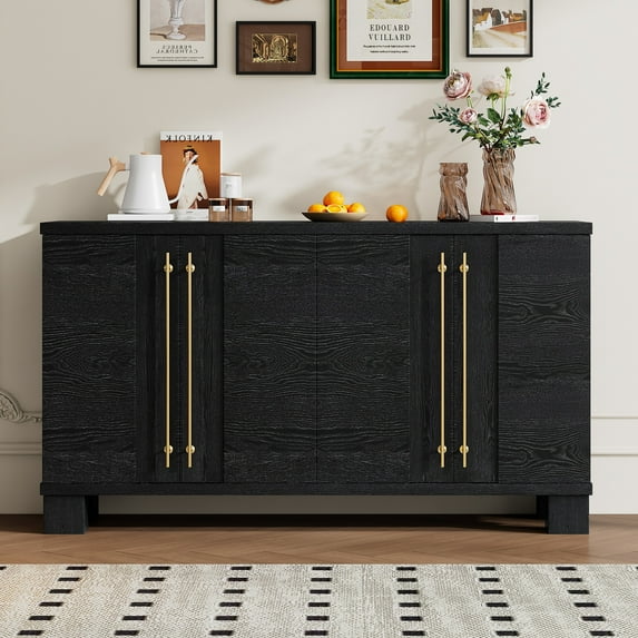 Aukfa Sideboard Buffet with Adjustable Shelves & Gold Handles for Kitchen, Dining Room,Black