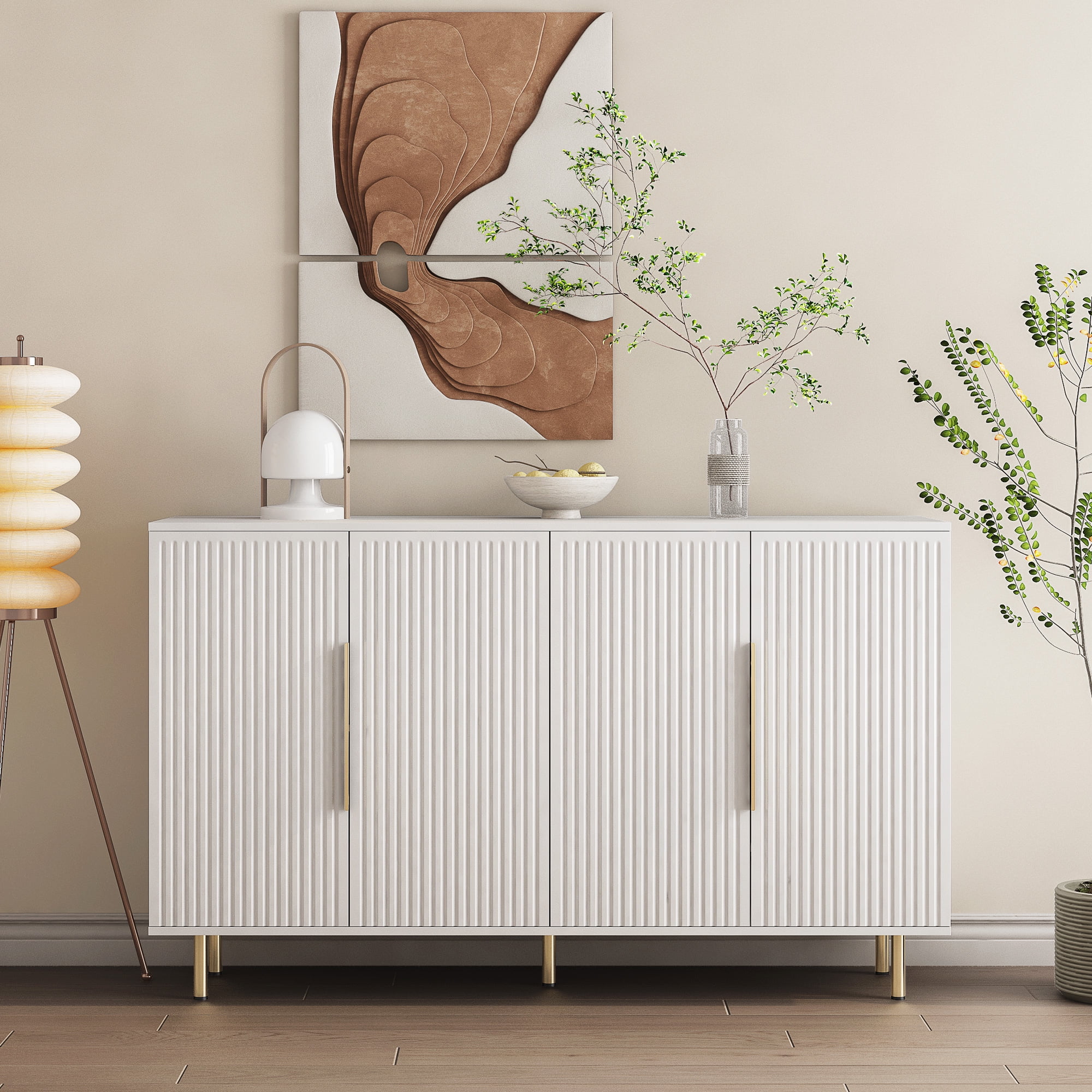 Aukfa Sideboards Buffet Cabinet with Drawers & Adjustable Shelves,Accent Cabinet Console Table,White
