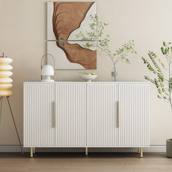 Aukfa Sideboards Buffets Cabinet with Drawers & LED for Kitchen,White